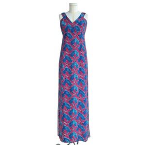 NEW Lauren Gold Silk Floral Hawaiian Print Sleeveless Maxi Dress NWT Size Small